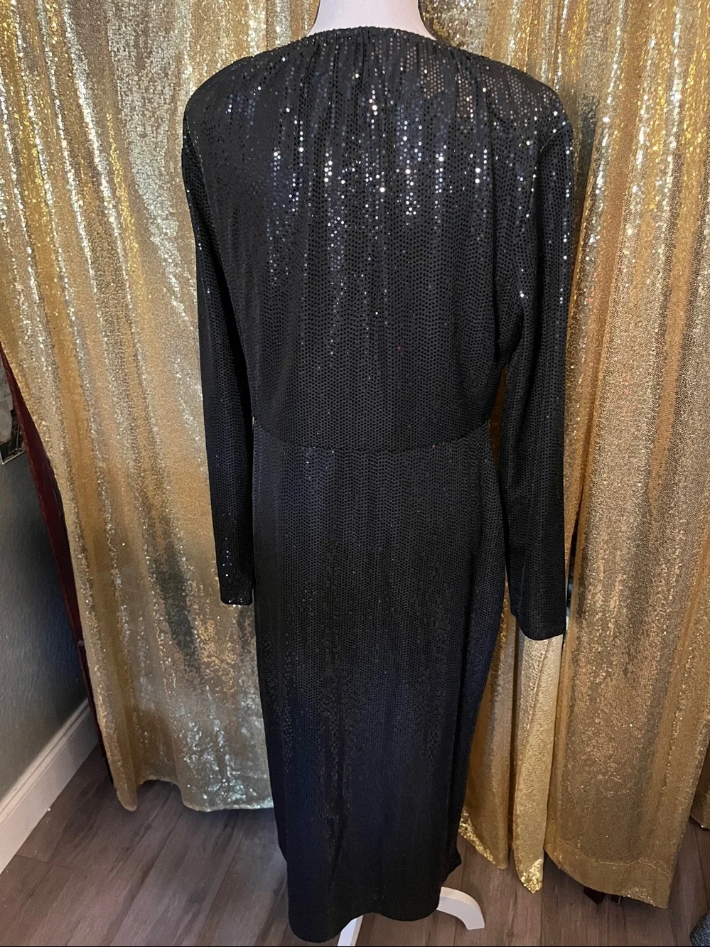 Michael Kors Black Long Sleeve Sequin Evening Dress